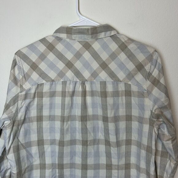 LL Bean Shirt Womens Medium Tan White Flannel Snap Front Casual Outdoor Normcore - Picture 9 of 13